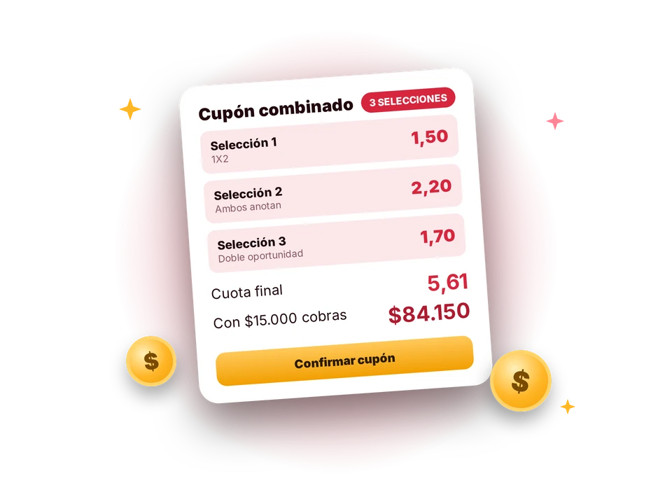 Cupón combinado en Wplay: tres selecciones con cuota final de 5,61